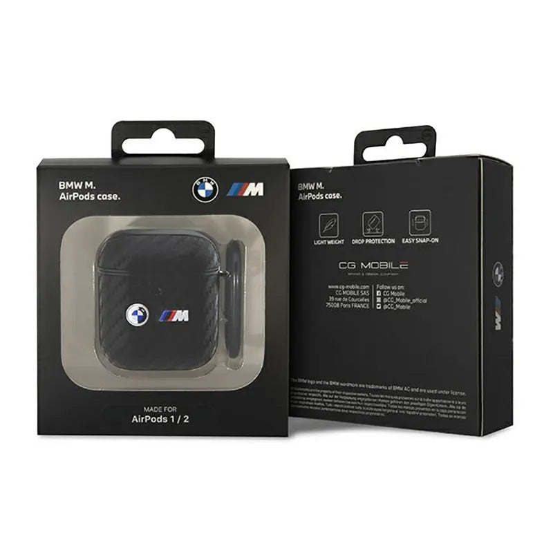 BMW Carbon Double Metal Logo – dėklas AirPods 1/2 gen (juodas)