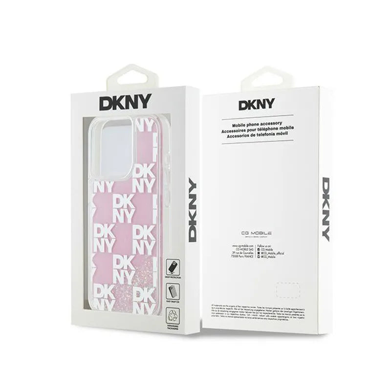 „DKNY Liquid Glitter Multilogo“ – dėklas „iPhone 15 Pro“ (rožinis)