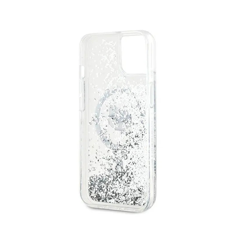 Karl Lagerfeld Liquid Glitter Choupette Head MagSafe – iPhone 15 Plus / 14 Plus dėklas (skaidrus)