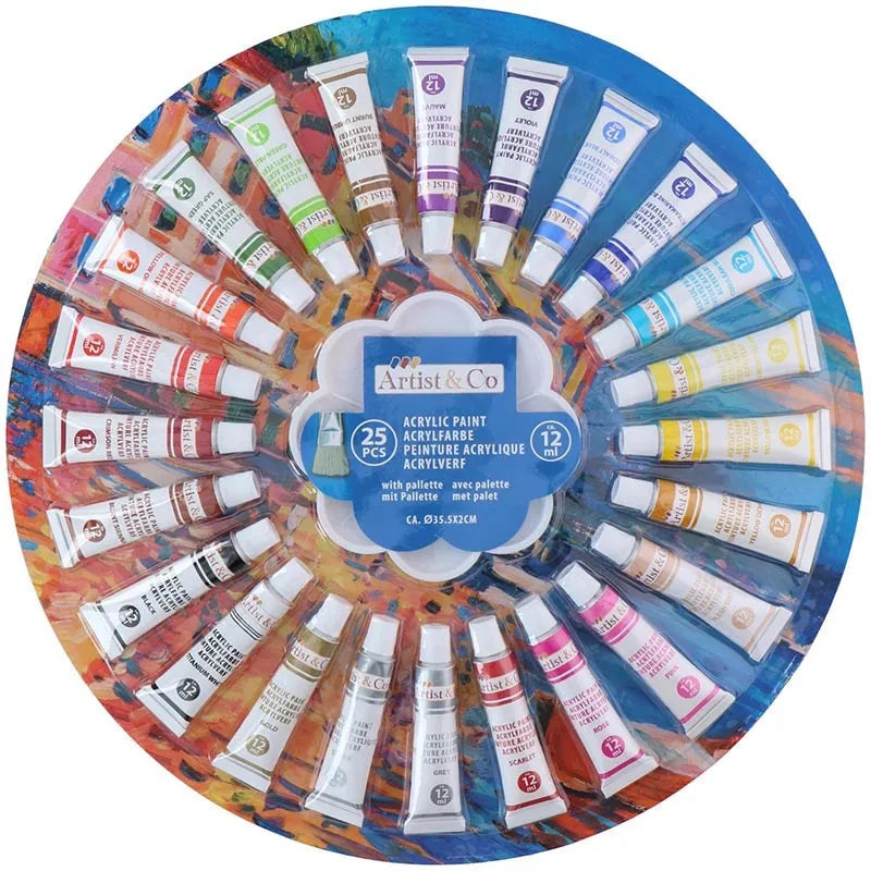 Artist & Co – Akrilinių dažų rinkinys, 12 ml, 25 spalvos