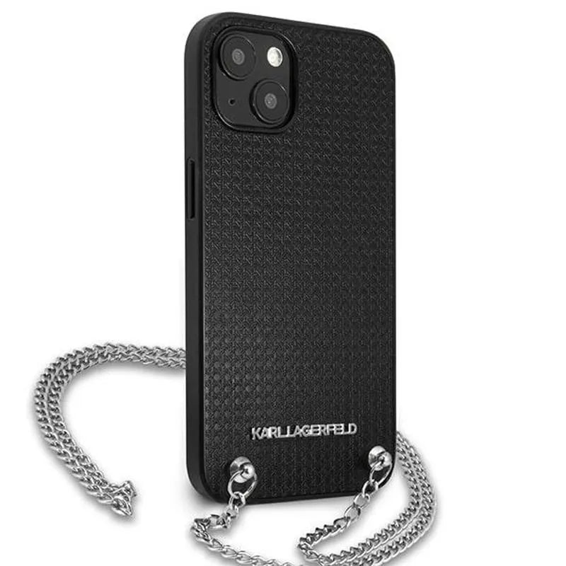 Karl Lagerfeld Leather Textured and Chain – dėklas skirtas iPhone 13 mini (juodas)