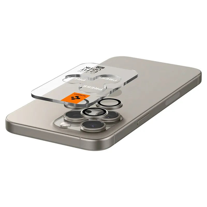 Spigen Optik Pro GLAS.TR EZ Fit kameros apsauga 2 vnt. pakuotė - objektyvo apsauginis stiklas, skirtas iPhone 17 Pro / 17 Pro Max / iPhone 15 Pro / 15 Pro Max / iPhone 14 Pro / 14