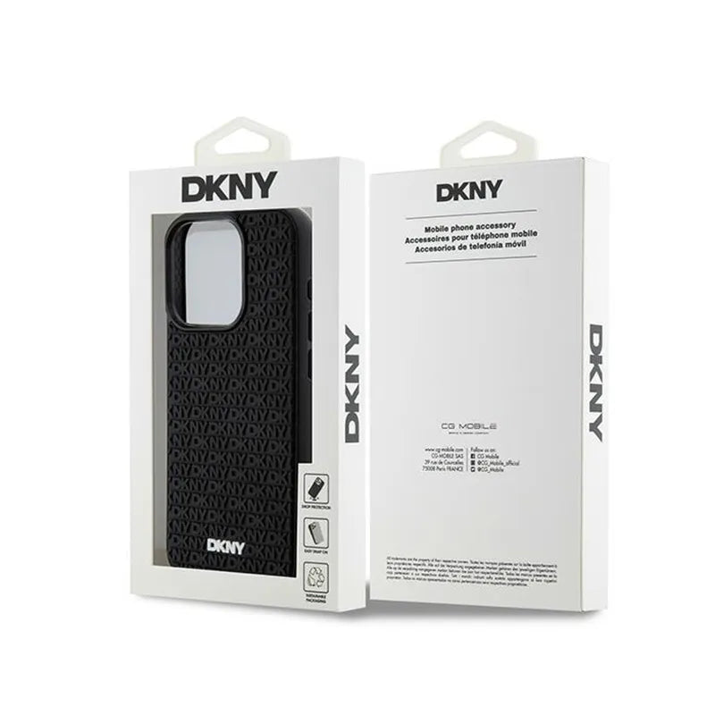 DKNY 3D Rubber Repeat Pattern – Dėklas, skirtas iPhone 15 Pro Max (juodas)