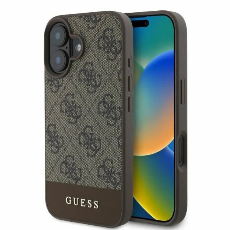 Guess 4G Bottom Stripe - Dėklas, skirtas iPhone 16 (rudas)
