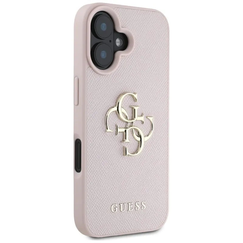 Guess Grained Big 4G Logo Small Classic Logo – dėklas iPhone 16 (rožinis)