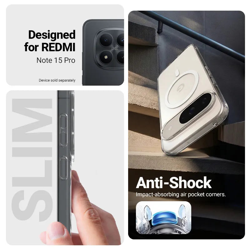 Crong Hybrid Clear Magnetic - MagSafe dėklas Xiaomi Redmi Note 15 Pro (skaidrus)