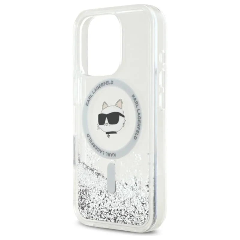 Karl Lagerfeld Liquid Glitter Choupette Head MagSafe – Dėklas iPhone 16 Pro Max (skaidrus)