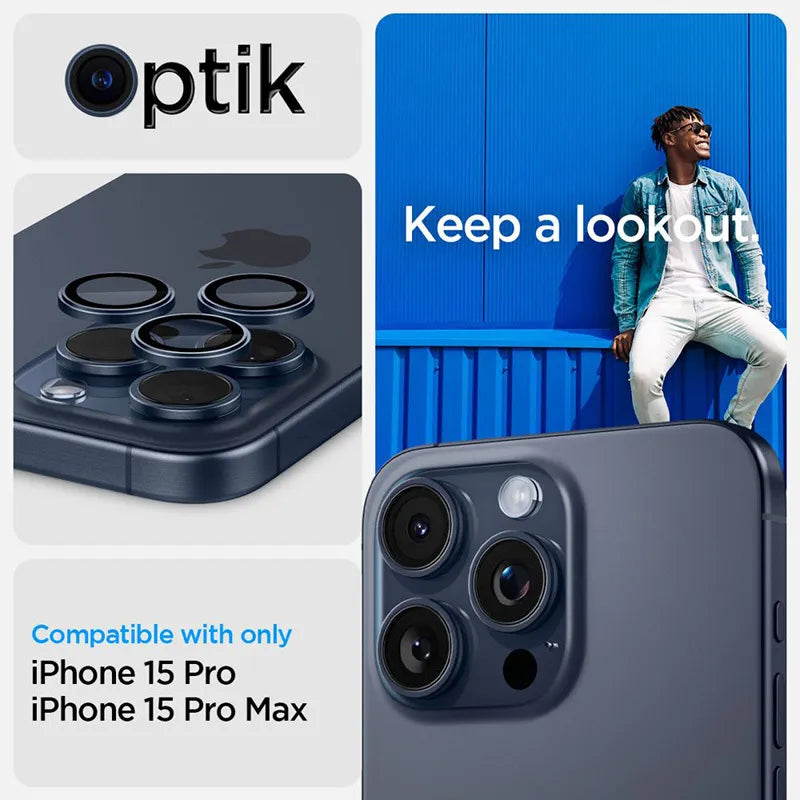Spigen Optik Pro GLAS.TR EZ Fit kameros apsauga 2 vnt. – Apsauginis stiklas fotoaparato objektyvui, skirtas iPhone 15 Pro / iPhone 15 Pro Max / iPhone 14 Pro / iPhone 14 Pro Max (2 vnt.)