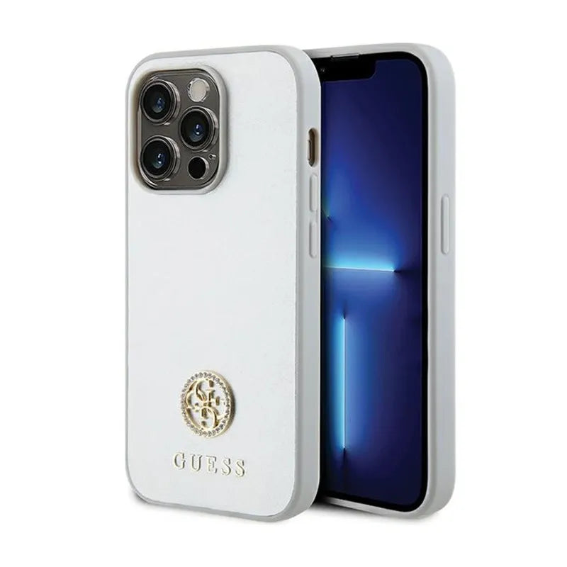 Guess 4G Strass Metal Logo - dėklas iPhone 15 Pro (sidabrinis)