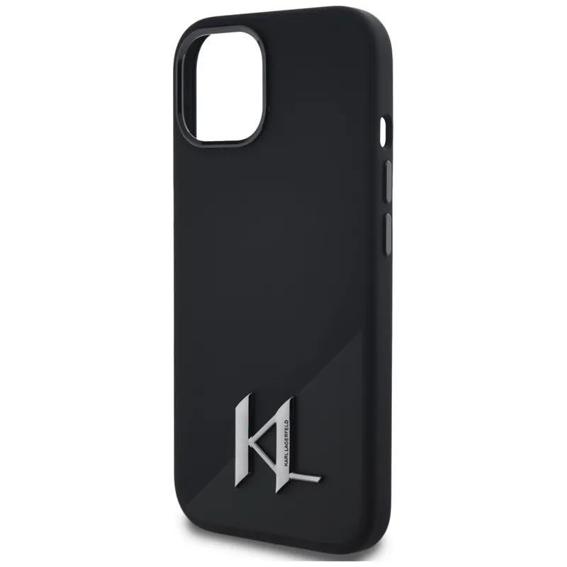 Karl Lagerfeld Silicone Shadow Metal Initial MagSafe – dėklas iPhone 15 (juodas)