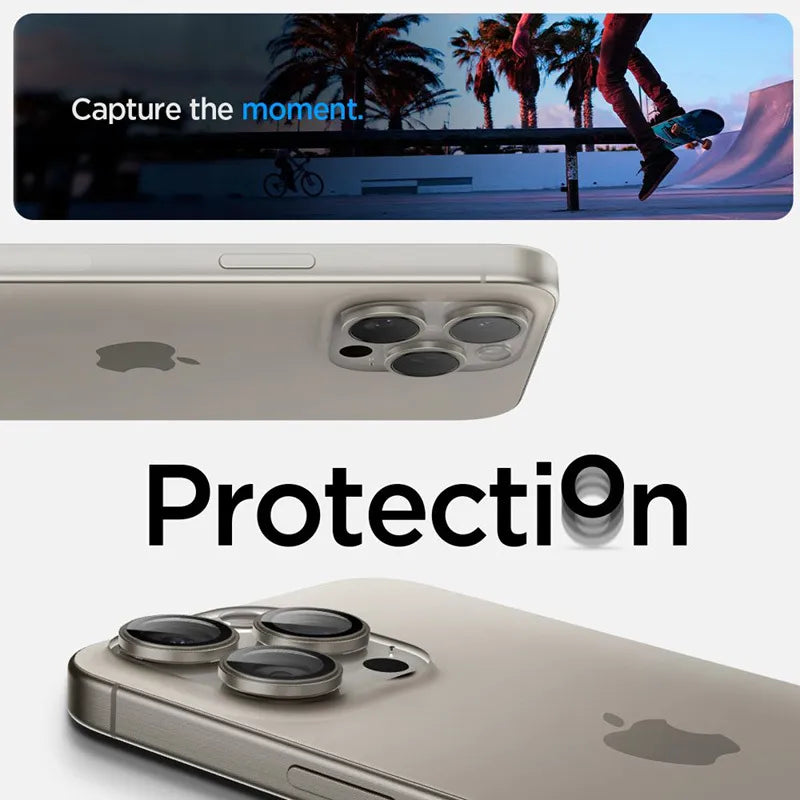 Spigen Optik Pro GLAS.TR EZ Fit kameros apsauga 2 vnt. pakuotė - objektyvo apsauginis stiklas, skirtas iPhone 17 Pro / 17 Pro Max / iPhone 15 Pro / 15 Pro Max / iPhone 14 Pro / 14