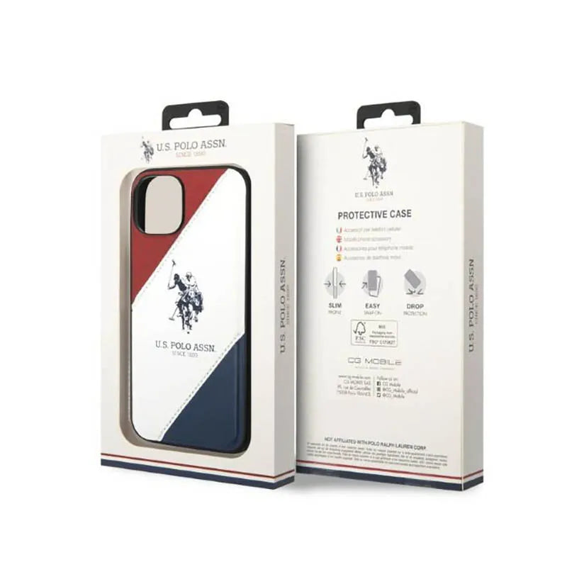 US Polo Assn Tricolor Embossed - Dėklas iPhone 14 Plus (Baltas)