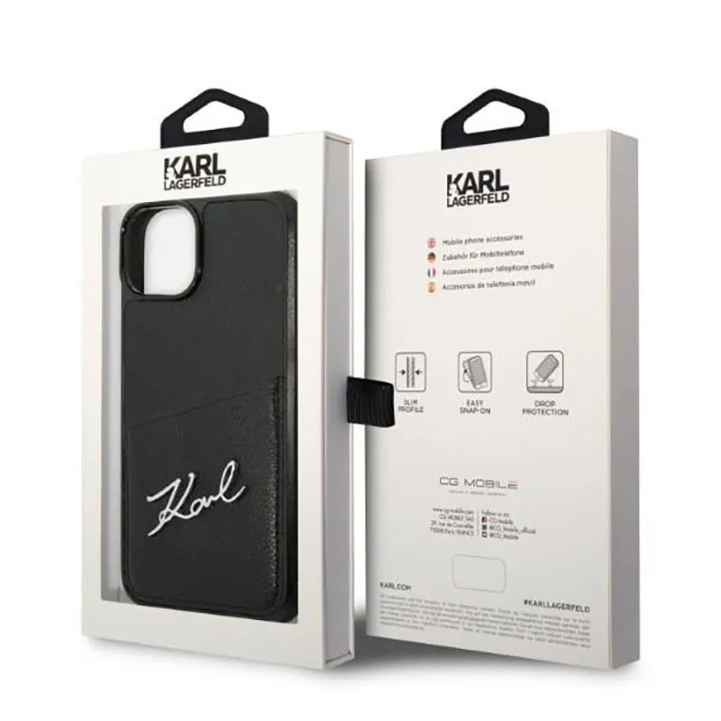 Karl Lagerfeld Signature Logo Cardslot – dėklas iPhone 14 Plus telefonui (juodas)