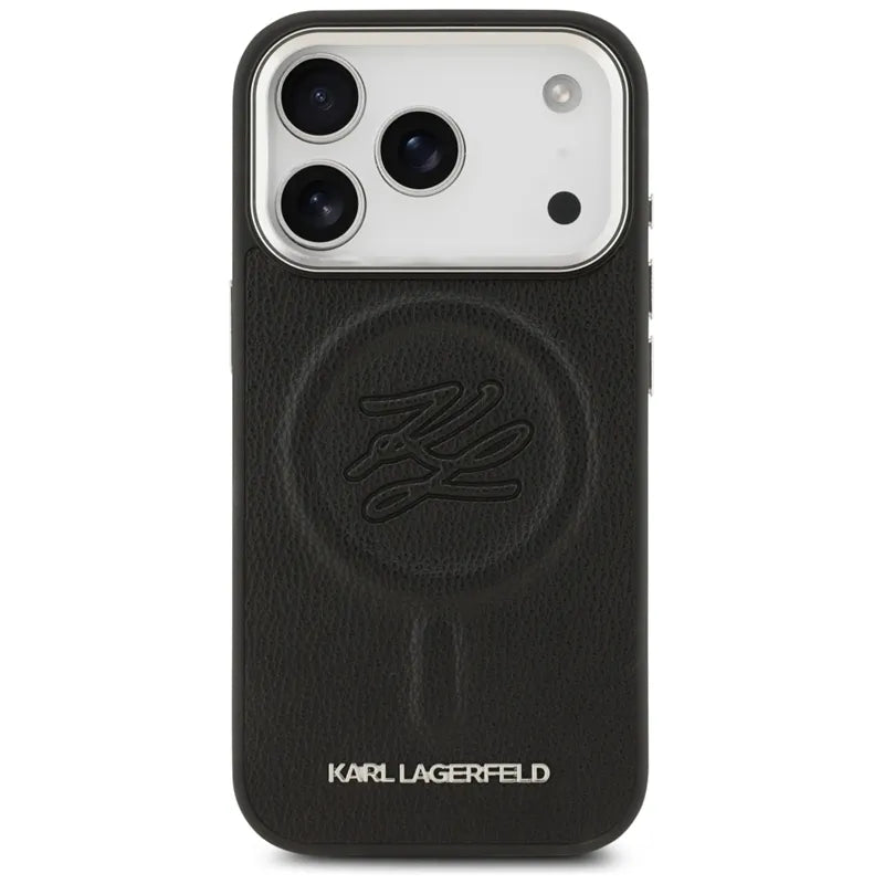 Karl Lagerfeld Initial & Metal Logo MagSafe – dėklas, skirtas iPhone 17 Pro (juodas)