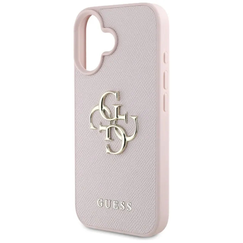 Guess Grained Big 4G Logo Small Classic Logo – dėklas iPhone 16 (rožinis)
