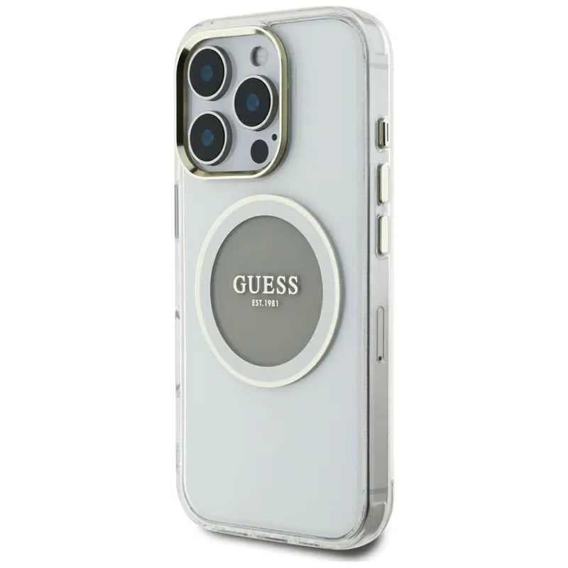 „Guess IML Metal Colored Circle Classic Logo MagSafe“ – dėklas, skirtas „iPhone 16 Pro Max“ (pilkas)