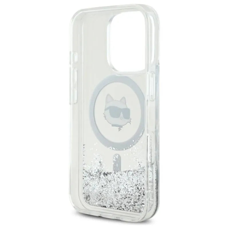 Karl Lagerfeld Liquid Glitter Choupette Head MagSafe – Dėklas iPhone 16 Pro Max (skaidrus)
