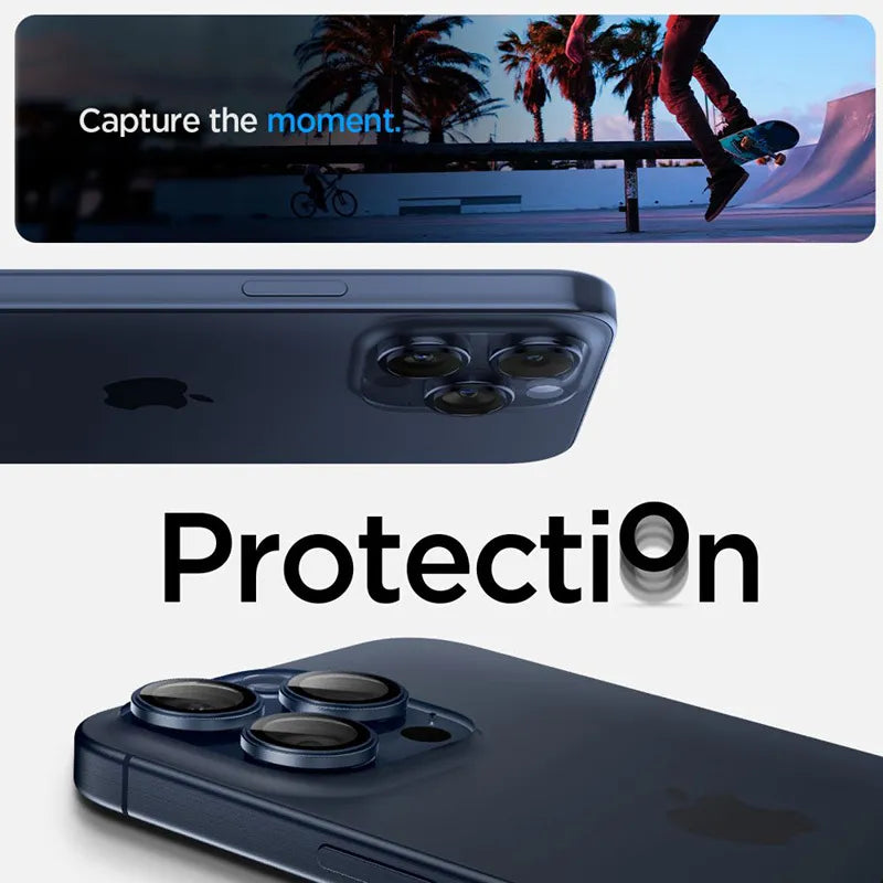 Spigen Optik Pro GLAS.TR EZ Fit kameros apsauga 2 vnt. – Apsauginis stiklas fotoaparato objektyvui, skirtas iPhone 15 Pro / iPhone 15 Pro Max / iPhone 14 Pro / iPhone 14 Pro Max (2 vnt.)