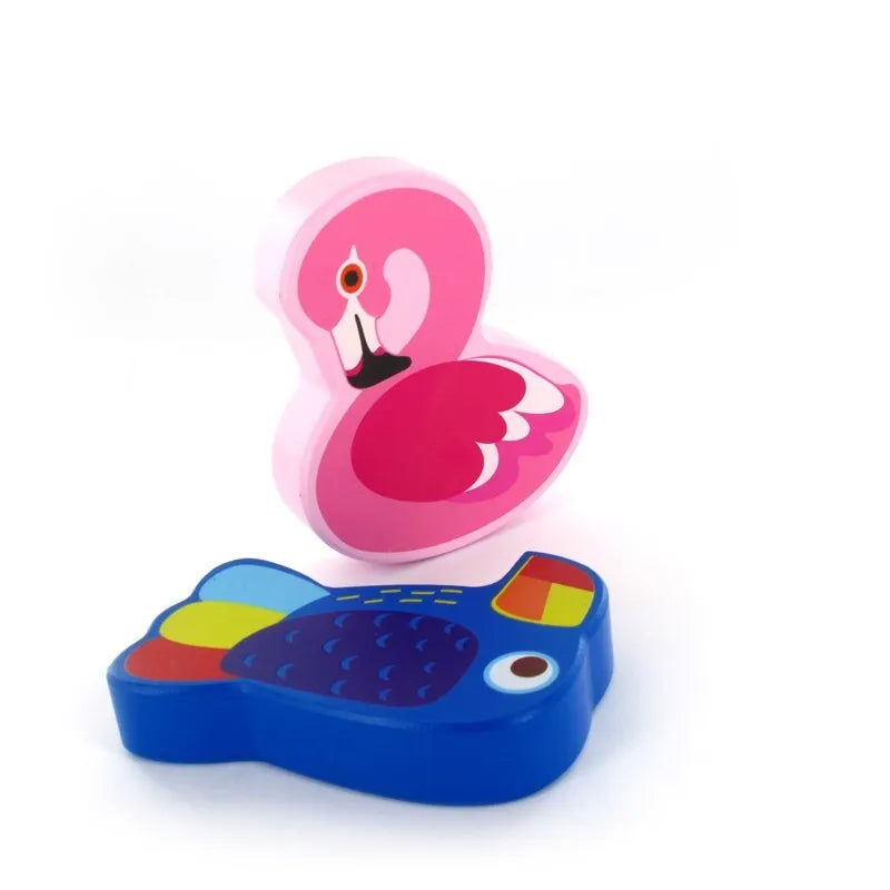 Mediniai barškučiai (Flamingas, Tukanas), modelis parenkamas atsitiktine tvarka