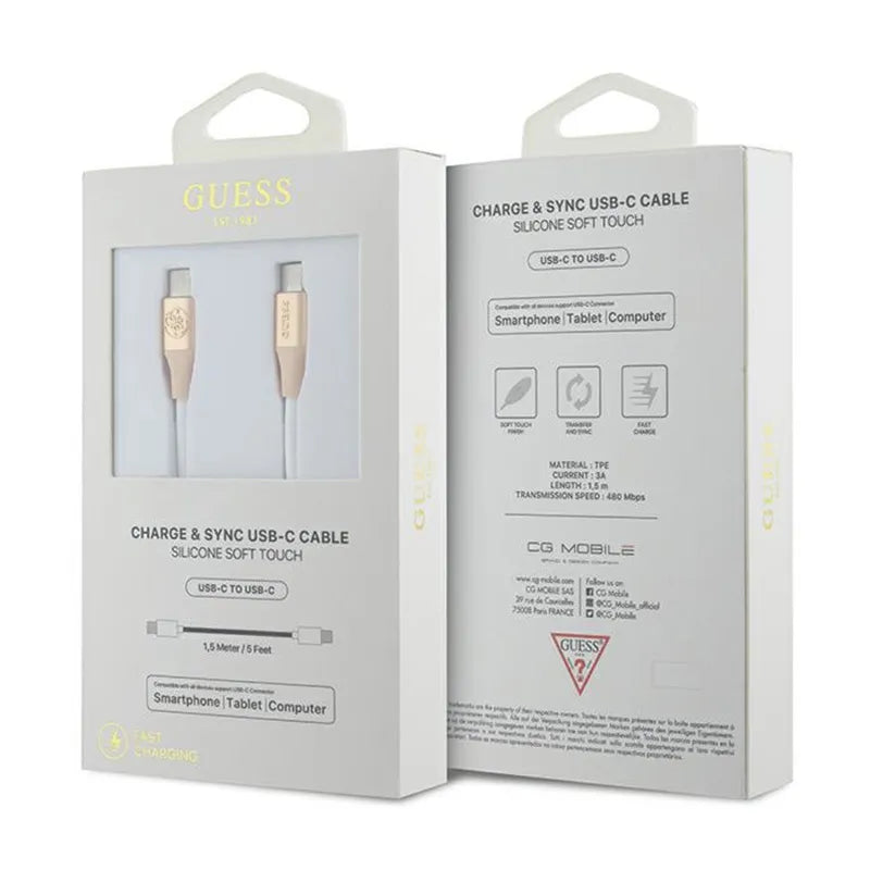 Guess Ebossed Logo - USB-C to USB-C greito įkrovimo laidas 1,5m (auksinis)