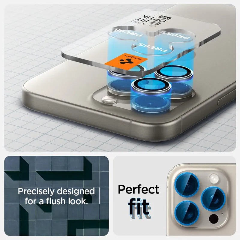 Spigen Optik Pro GLAS.TR EZ Fit kameros apsauga 2 vnt. pakuotė - objektyvo apsauginis stiklas, skirtas iPhone 17 Pro / 17 Pro Max / iPhone 15 Pro / 15 Pro Max / iPhone 14 Pro / 14