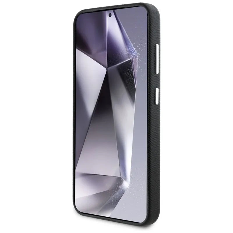 Karl Lagerfeld Saffiano Full Wrapped Elongated Metal Logo MagSafe dėklas skirtas Samsung Galaxy S25 (juodas)