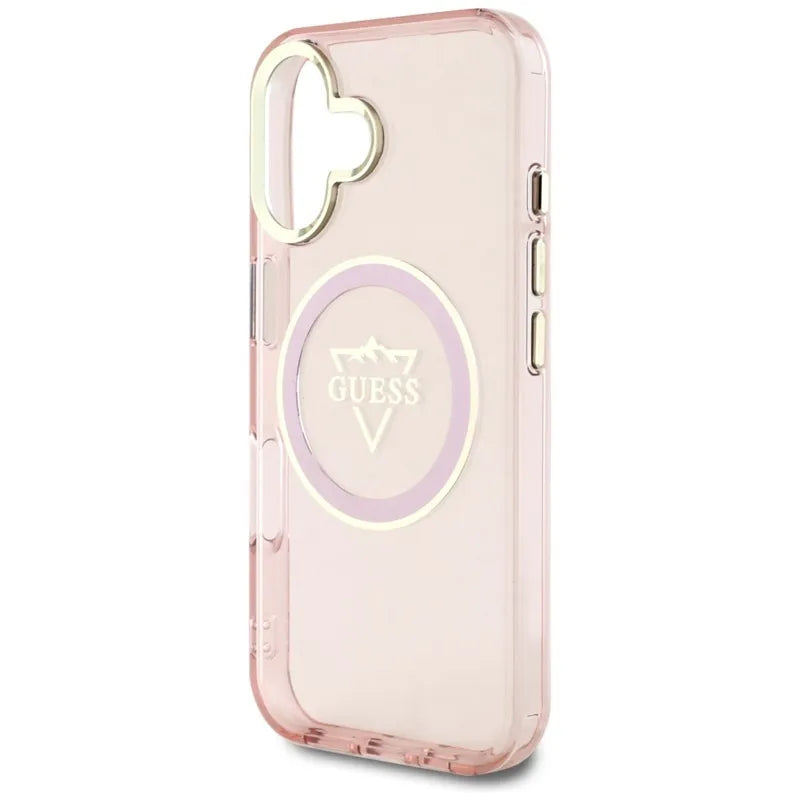 Guess IML Metal Mountain Logo MagSafe – Dėklas iPhone 16 (rožinis)