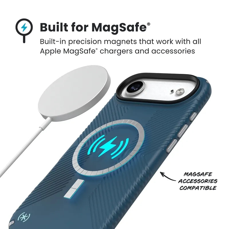 Speck Presidio2 Grip MagSafe – dėklas iPhone Air (Deep Sea / Silver Metallic / Spell Blue)