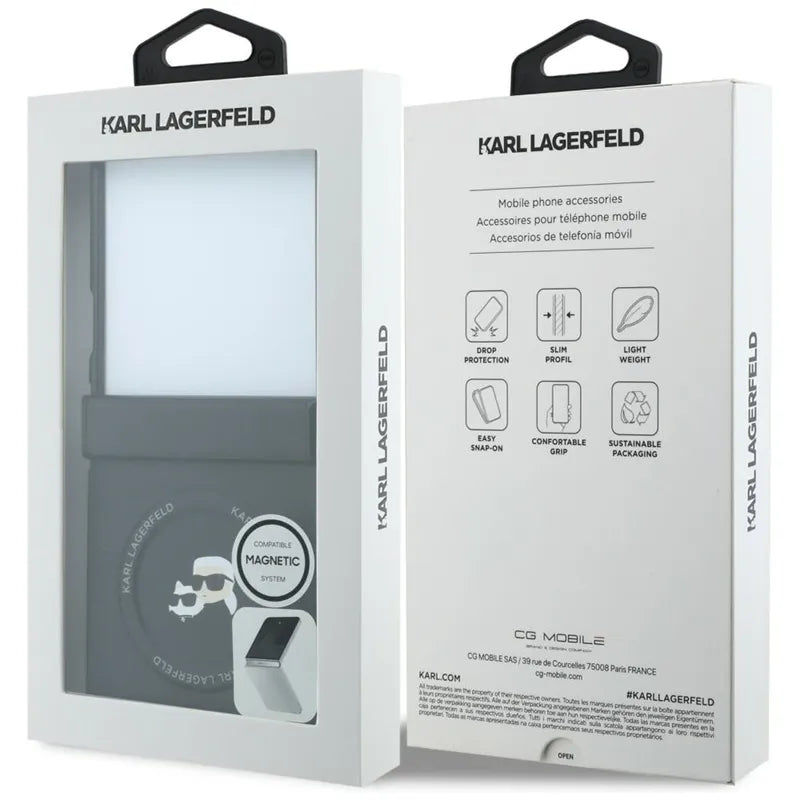 Karl Lagerfeld Karl & Choupette Pins MagSafe – Samsung Galaxy Z Flip 8 dėklas (juodas)