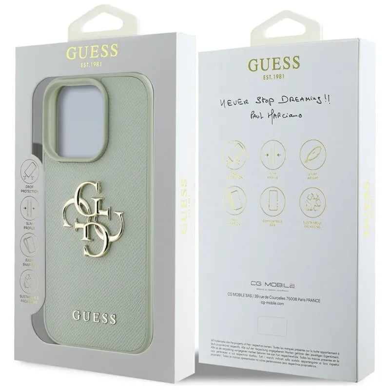 Guess Grained Big 4G Logo Small Classic Logo - dėklas iPhone 16 Pro (žalias)