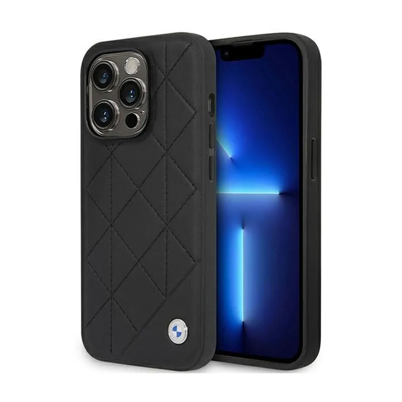 BMW Leather Quilted dėklas, skirtas iPhone 14 Pro (juodas)