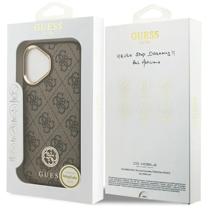 Guess 4G Strass Logo MagSafe - Dėklas iPhone 17 (Rudas)