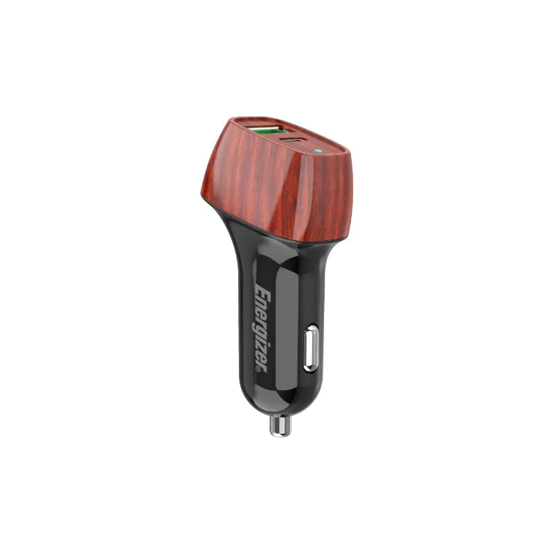 Energizer Ultimate – USB-C ir USB-A 38W PD + QC3.0 automobilinis įkroviklis (WALNUT)