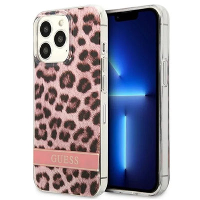 Guess Leopard Electro Stripe – dėklas iPhone 13 Pro (rožinis)