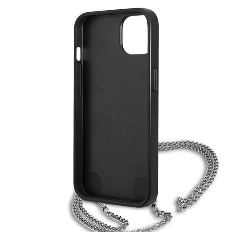 Karl Lagerfeld Leather Textured and Chain – dėklas skirtas iPhone 13 mini (juodas)
