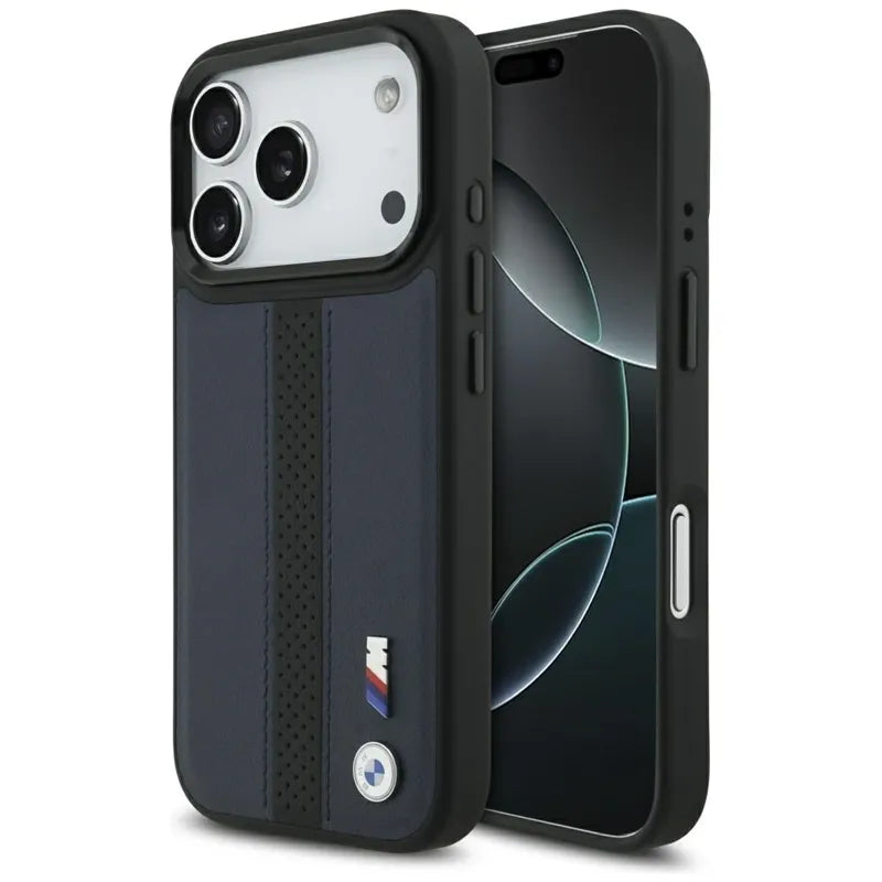 BMW M Perforated Stripe Logo MagSafe - dėklas, skirtas iPhone 17 Pro (tamsiai mėlynas)