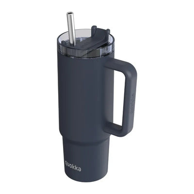 Quokka Stream – nerūdijančio plieno termopuodelis 950 ml su šiaudeliu (grafito spalvos)