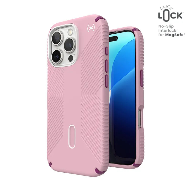 Speck Presidio2 Grip ClickLock & MagSafe – dėklas iPhone 16 Pro (Wednesday Pink / Boysenberry Purple / White)