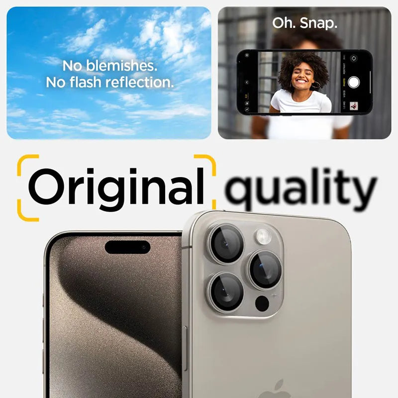 Spigen Optik Pro GLAS.TR EZ Fit kameros apsauga 2 vnt. pakuotė - objektyvo apsauginis stiklas, skirtas iPhone 17 Pro / 17 Pro Max / iPhone 15 Pro / 15 Pro Max / iPhone 14 Pro / 14