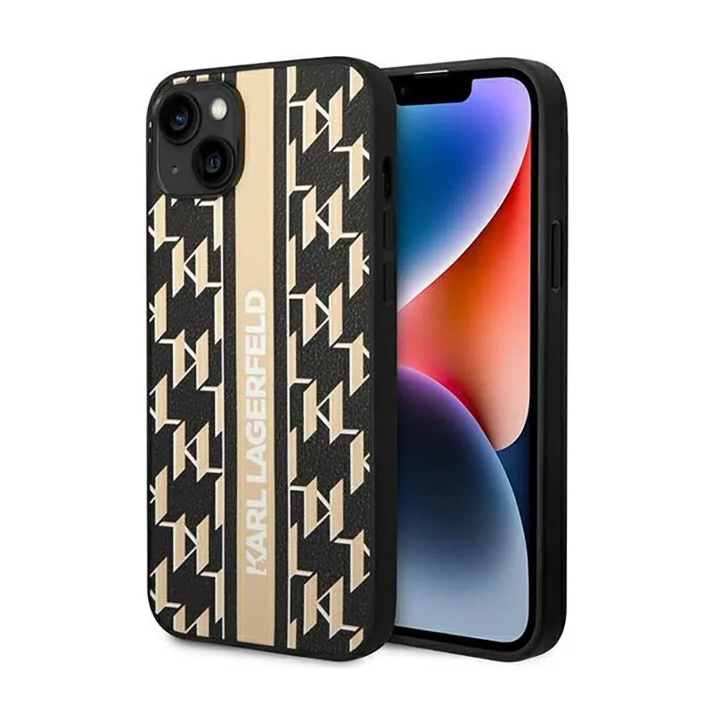 Karl Lagerfeld Monogram Stripe – Dėklas iPhone 14 Plus (Rudas)