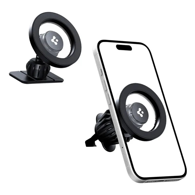 Spigen MFT13 magnetinis automobilinis laikiklis prietaisų skydeliui ir ventiliacijos grotelėms – „MagSafe“ magnetinis laikiklis (juodas)