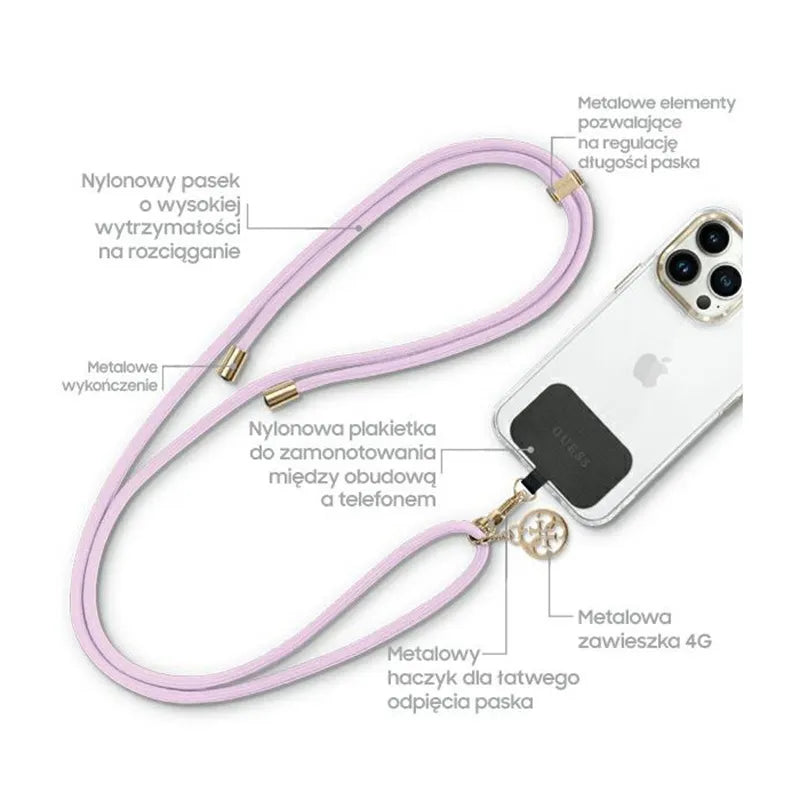 Guess CBDY Cord Nylon 4G Metal Charm - Universalus telefono dirželis (alyvinės spalvos)