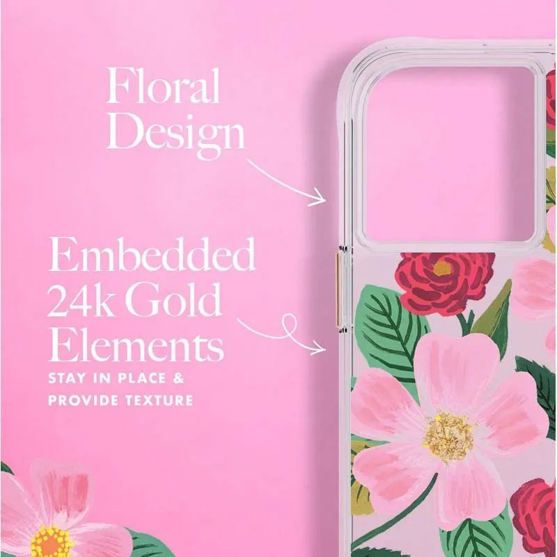 Rifle Paper Clear - Auksu dekoruotas dėklas iPhone 14 Pro Max (Rose Garden)