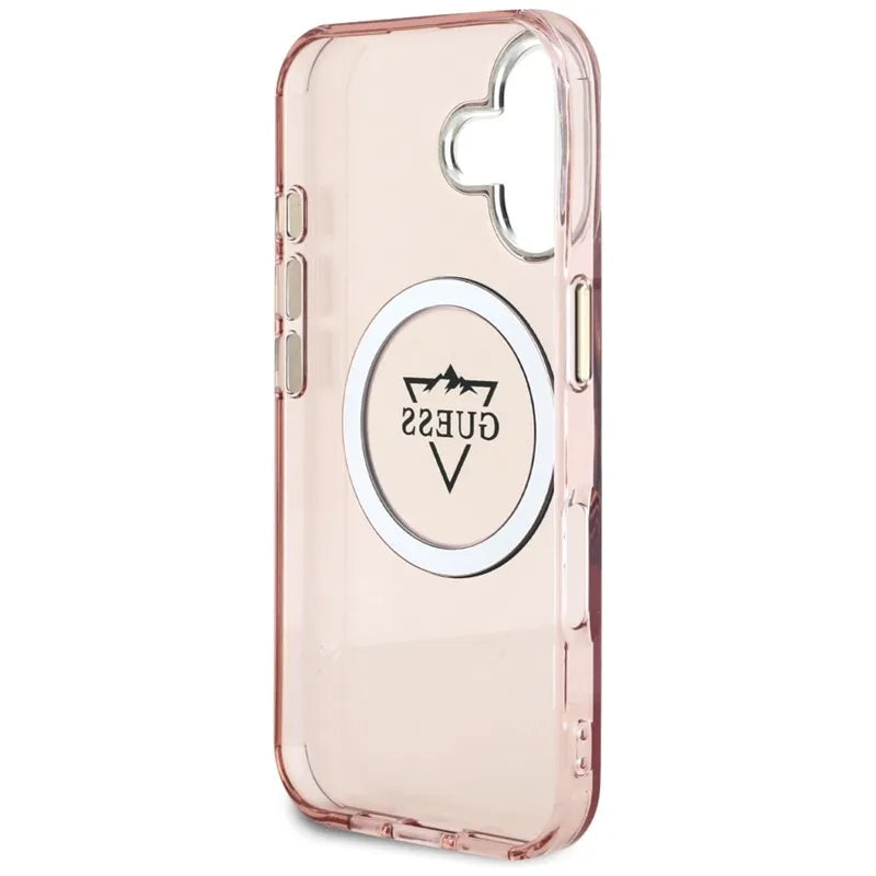 Guess IML Metal Mountain Logo MagSafe – Dėklas iPhone 16 (rožinis)