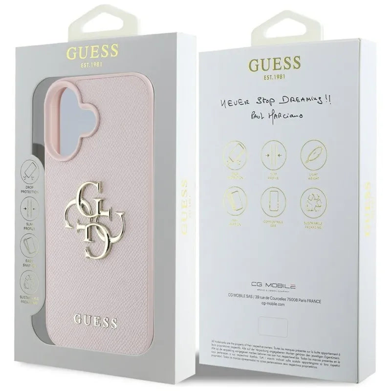 Guess Grained Big 4G Logo Small Classic Logo – dėklas iPhone 16 (rožinis)