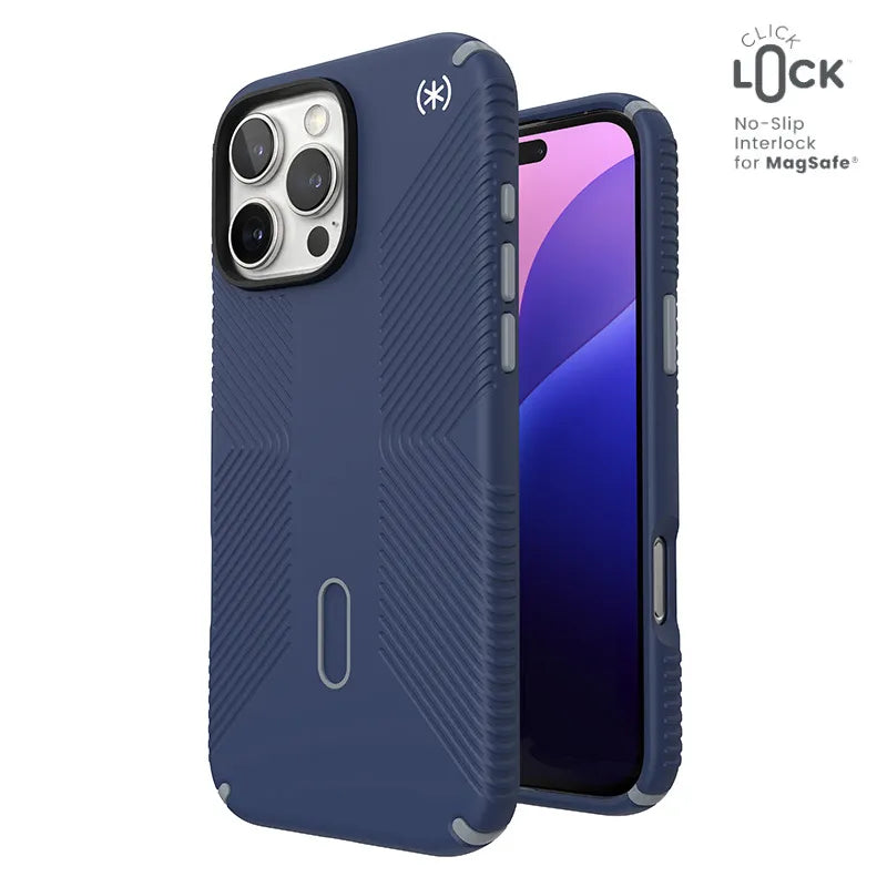 Speck Presidio2 Grip ClickLock & MagSafe – dėklas iPhone 16 Pro Max (Coastal Blue / Dust Gray / White)