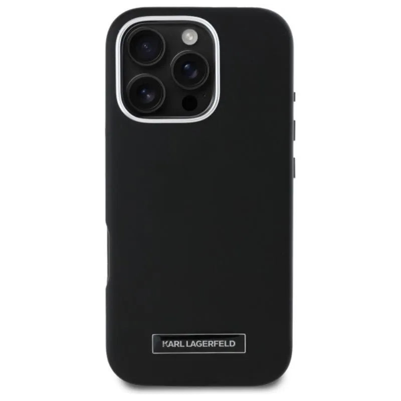 Karl Lagerfeld FW Metal Plate MagSafe - dėklas iPhone 16 Pro (juodas)