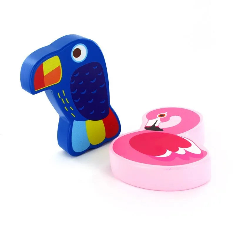 Mediniai barškučiai (Flamingas, Tukanas), modelis parenkamas atsitiktine tvarka