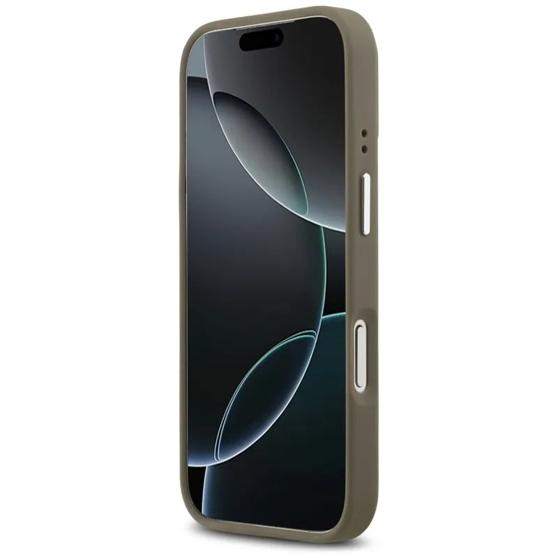 Guess Grained Big 4G Classic Logo – dėklas, skirtas iPhone 17 Pro (rudas)