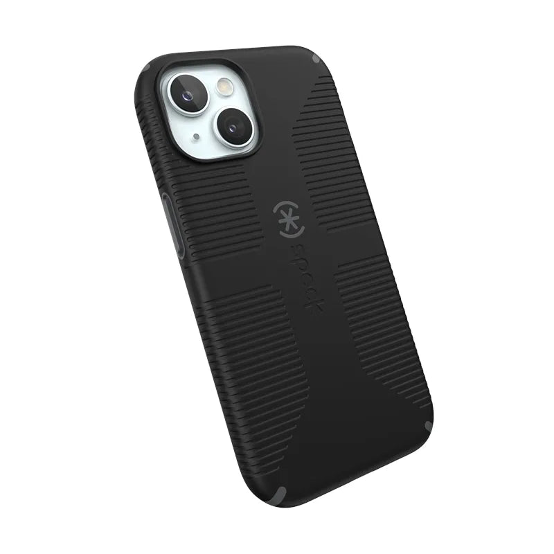 Speck Candyshell Grip MagSafe – dėklas, skirtas iPhone 17e / 16e / 15 / 14 / 13 (juodas / skalūno pilkas)